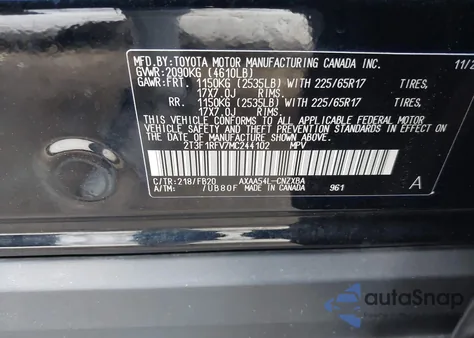 2021 Toyota Rav4 Le z USA, uszkodzony, nr VIN 2T3F1RFV7MC244102